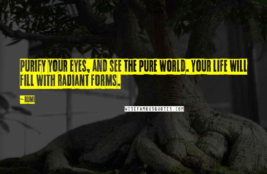Rumi Quotes: Purify your eyes, and see the pure world. Your life will fill with radiant forms.