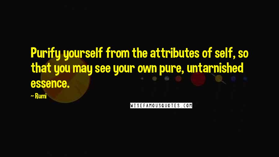 Rumi Quotes: Purify yourself from the attributes of self, so that you may see your own pure, untarnished essence.