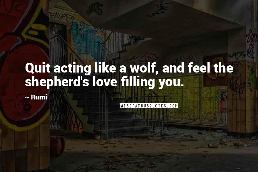 Rumi Quotes: Quit acting like a wolf, and feel the shepherd's love filling you.