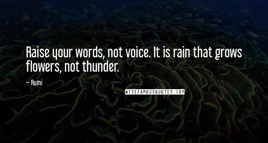 Rumi Quotes: Raise your words, not voice. It is rain that grows flowers, not thunder.