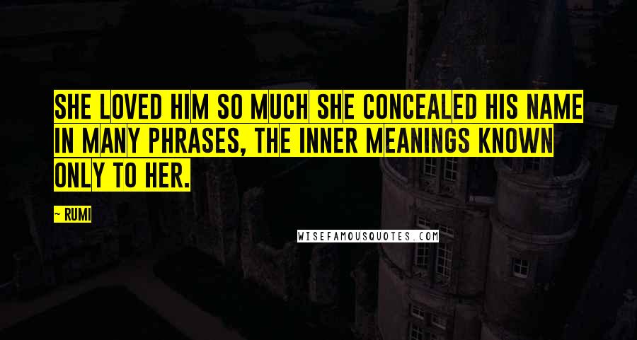 Rumi Quotes: She loved him so much she concealed his name in many phrases, the inner meanings known only to her.