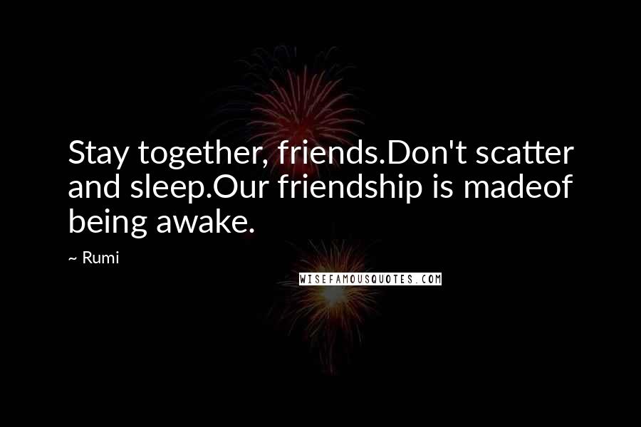 Rumi Quotes: Stay together, friends.Don't scatter and sleep.Our friendship is madeof being awake.