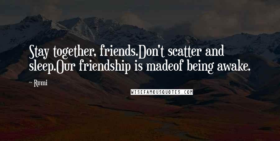 Rumi Quotes: Stay together, friends.Don't scatter and sleep.Our friendship is madeof being awake.