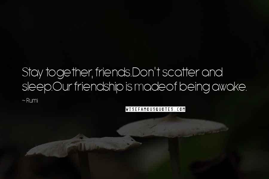 Rumi Quotes: Stay together, friends.Don't scatter and sleep.Our friendship is madeof being awake.