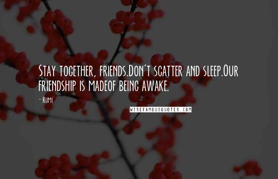 Rumi Quotes: Stay together, friends.Don't scatter and sleep.Our friendship is madeof being awake.