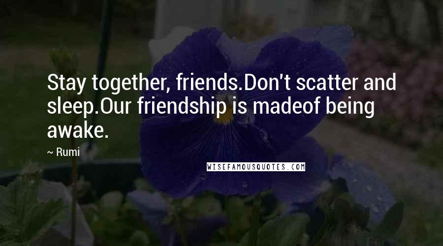 Rumi Quotes: Stay together, friends.Don't scatter and sleep.Our friendship is madeof being awake.