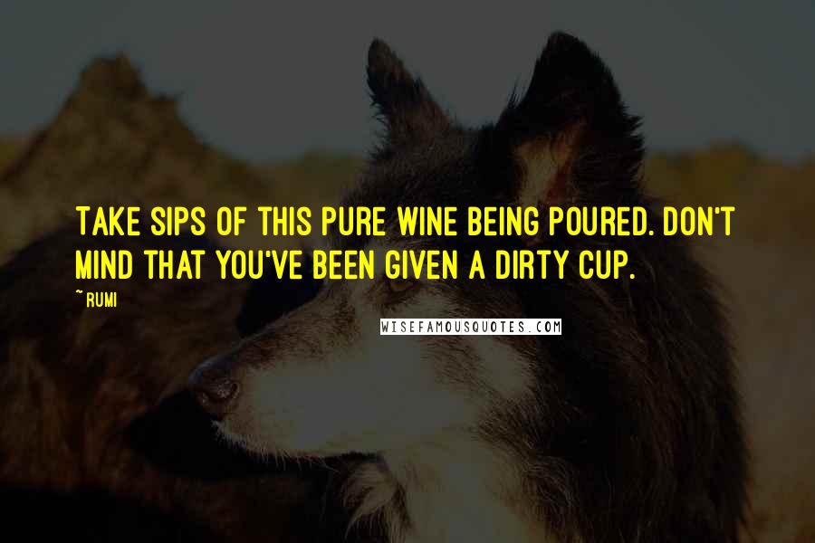 Rumi Quotes: Take sips of this pure wine being poured. Don't mind that you've been given a dirty cup.