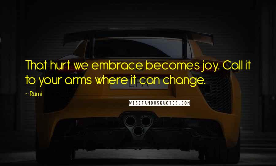 Rumi Quotes: That hurt we embrace becomes joy. Call it to your arms where it can change.