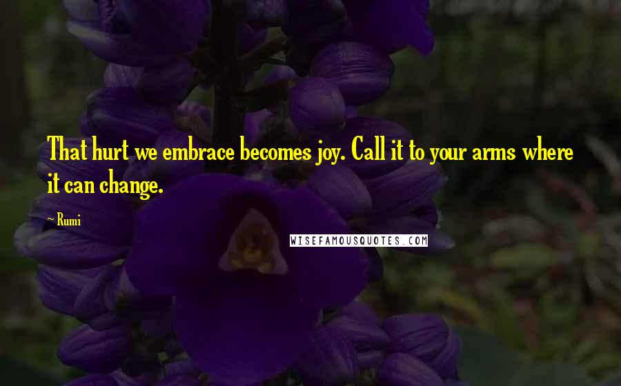Rumi Quotes: That hurt we embrace becomes joy. Call it to your arms where it can change.