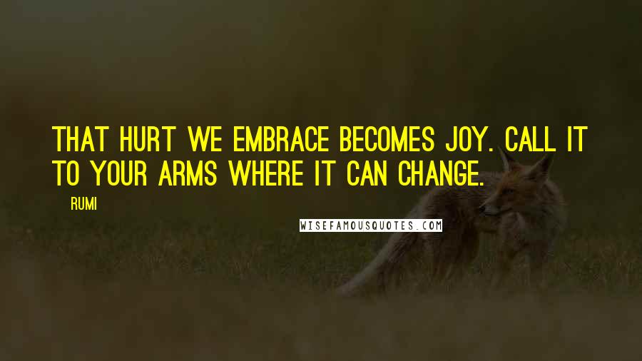 Rumi Quotes: That hurt we embrace becomes joy. Call it to your arms where it can change.