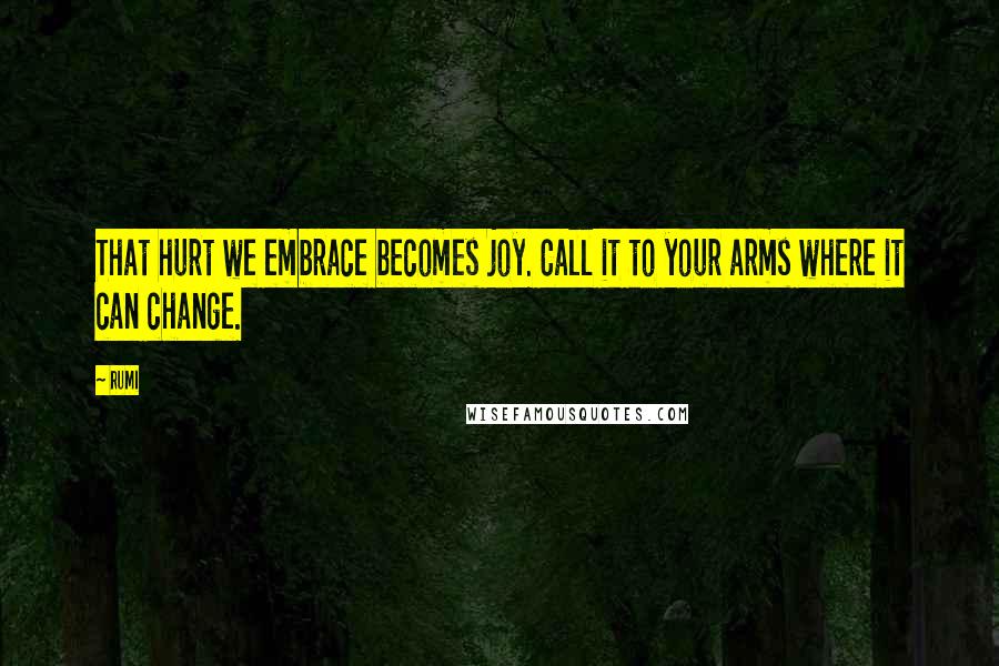 Rumi Quotes: That hurt we embrace becomes joy. Call it to your arms where it can change.