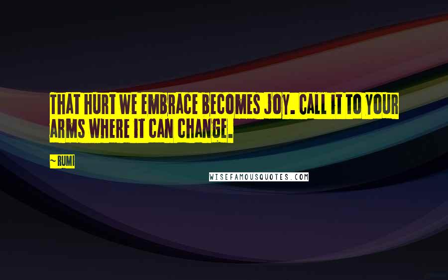Rumi Quotes: That hurt we embrace becomes joy. Call it to your arms where it can change.