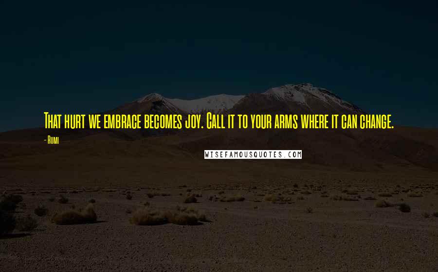 Rumi Quotes: That hurt we embrace becomes joy. Call it to your arms where it can change.