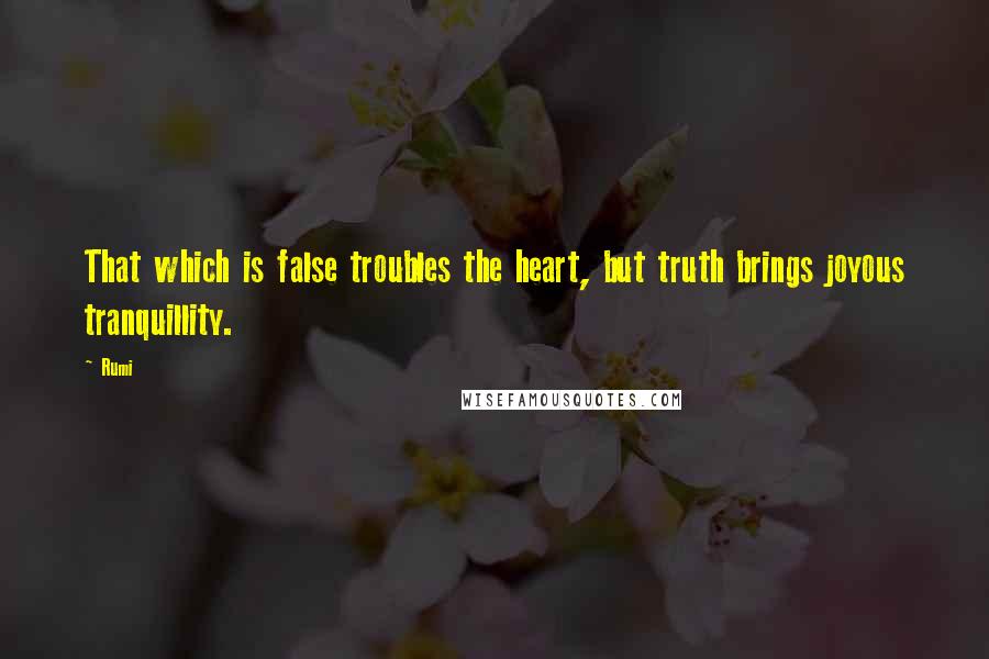 Rumi Quotes: That which is false troubles the heart, but truth brings joyous tranquillity.