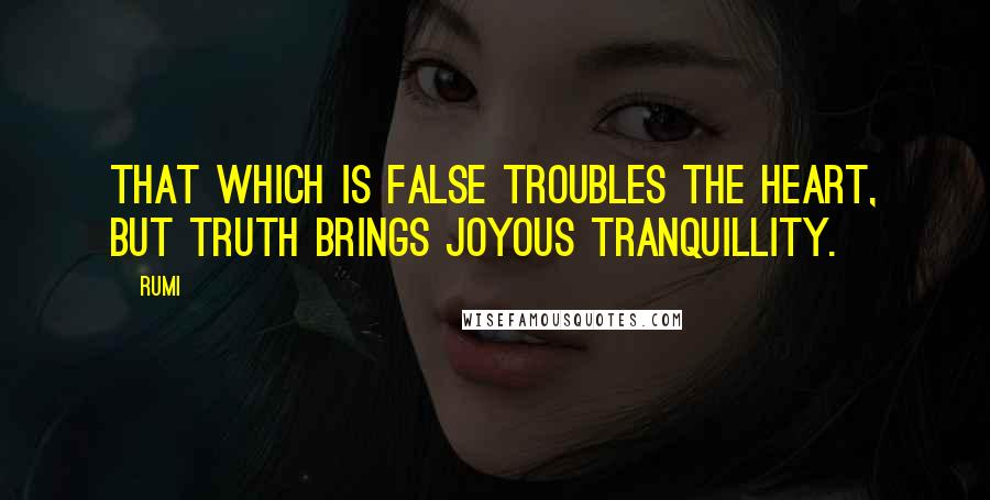 Rumi Quotes: That which is false troubles the heart, but truth brings joyous tranquillity.