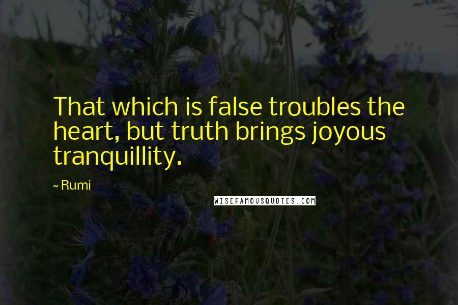 Rumi Quotes: That which is false troubles the heart, but truth brings joyous tranquillity.