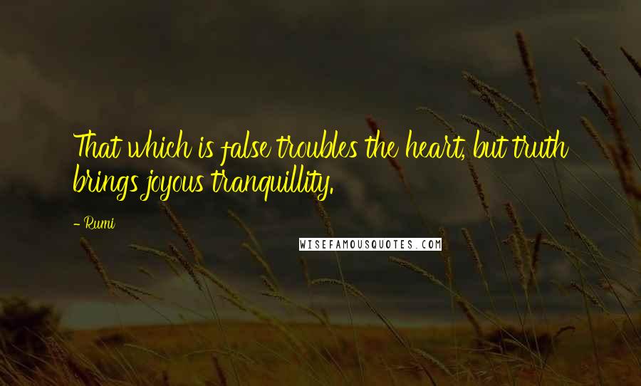 Rumi Quotes: That which is false troubles the heart, but truth brings joyous tranquillity.