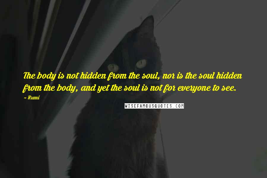 Rumi Quotes: The body is not hidden from the soul, nor is the soul hidden from the body, and yet the soul is not for everyone to see.