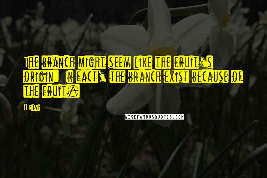 Rumi Quotes: The branch might seem like the fruit's origin:  In fact, the branch exist because of the fruit.