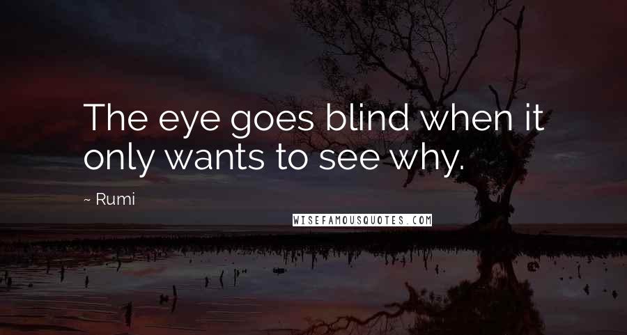 Rumi Quotes: The eye goes blind when it only wants to see why.