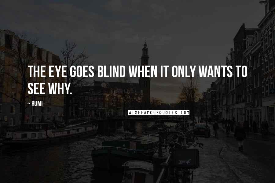 Rumi Quotes: The eye goes blind when it only wants to see why.