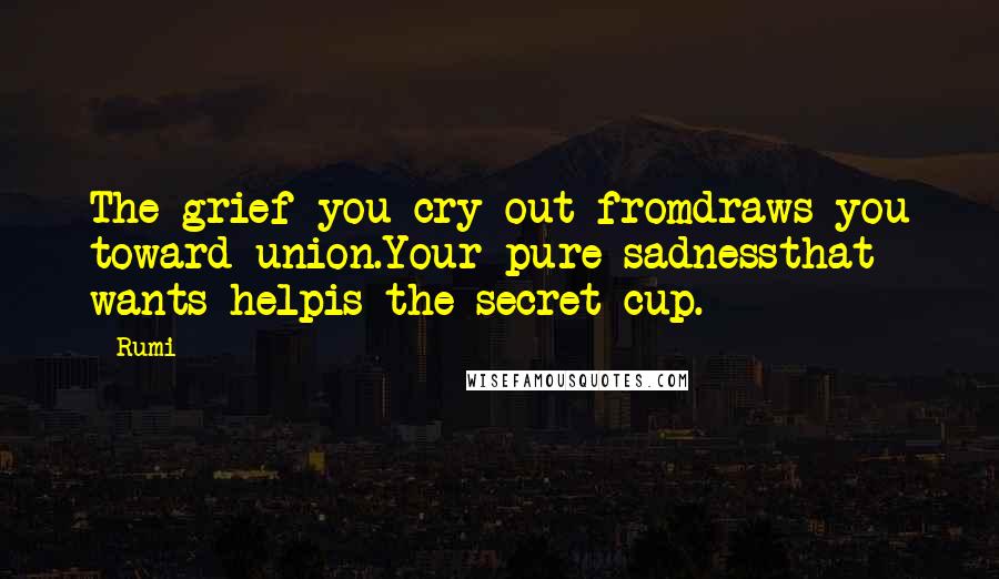 Rumi Quotes: The grief you cry out fromdraws you toward union.Your pure sadnessthat wants helpis the secret cup.