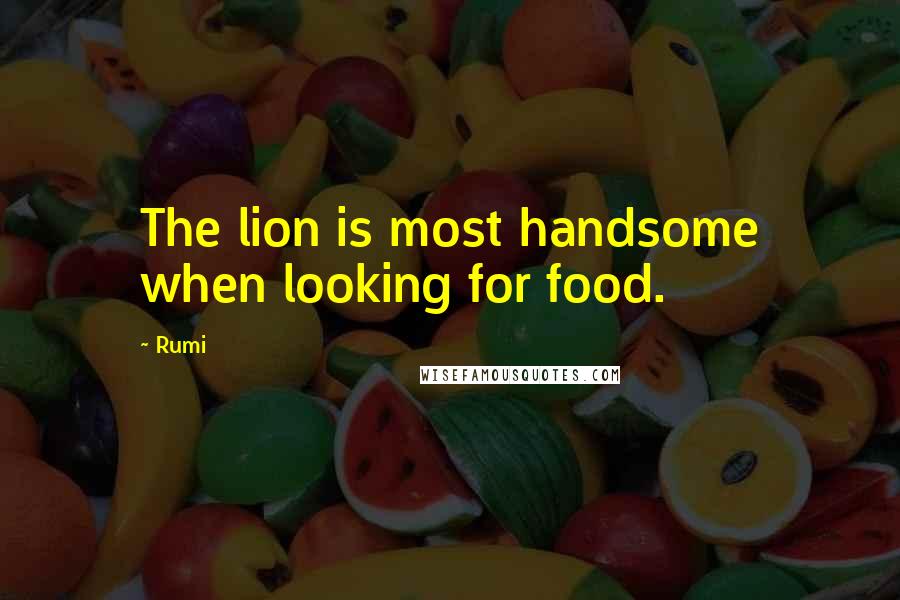 Rumi Quotes: The lion is most handsome when looking for food.