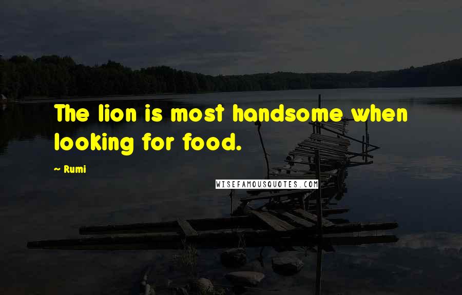 Rumi Quotes: The lion is most handsome when looking for food.