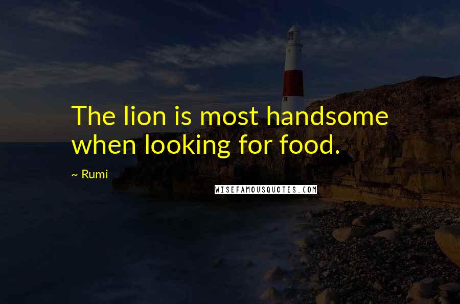 Rumi Quotes: The lion is most handsome when looking for food.