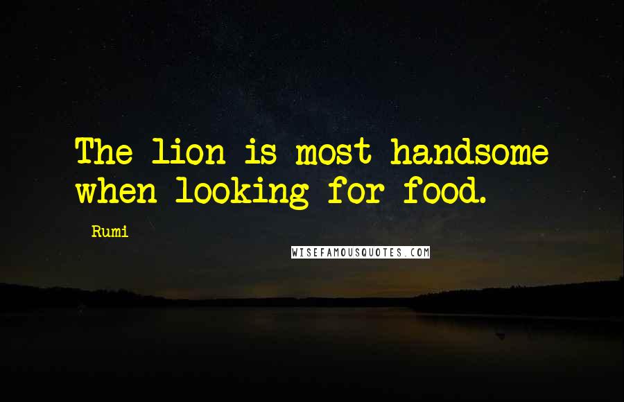 Rumi Quotes: The lion is most handsome when looking for food.