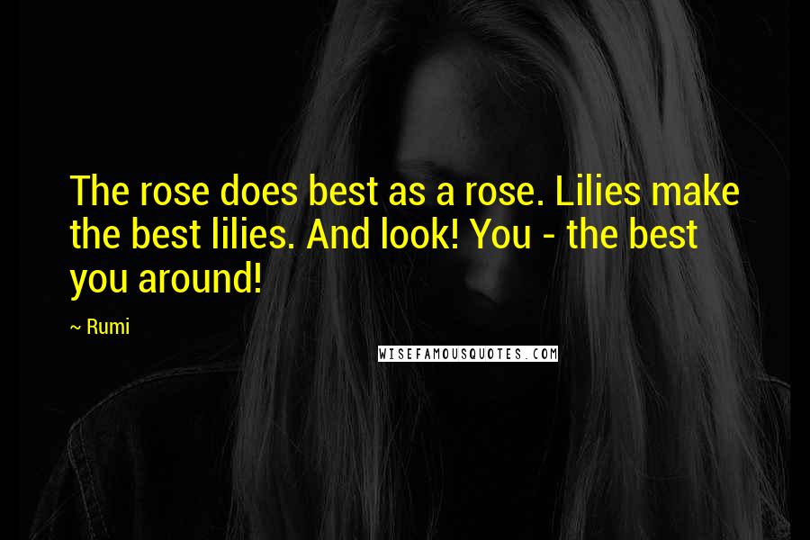 Rumi Quotes: The rose does best as a rose. Lilies make the best lilies. And look! You - the best you around!