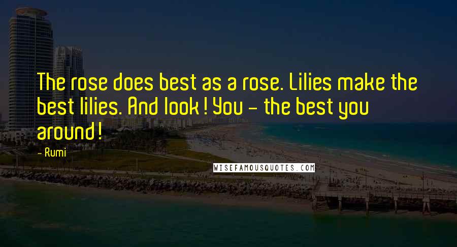 Rumi Quotes: The rose does best as a rose. Lilies make the best lilies. And look! You - the best you around!