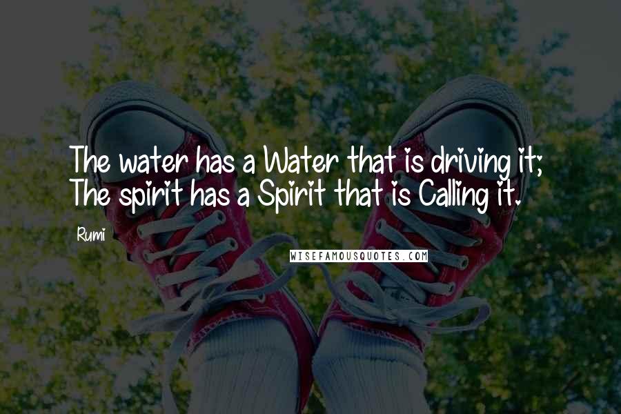 Rumi Quotes: The water has a Water that is driving it; The spirit has a Spirit that is Calling it.
