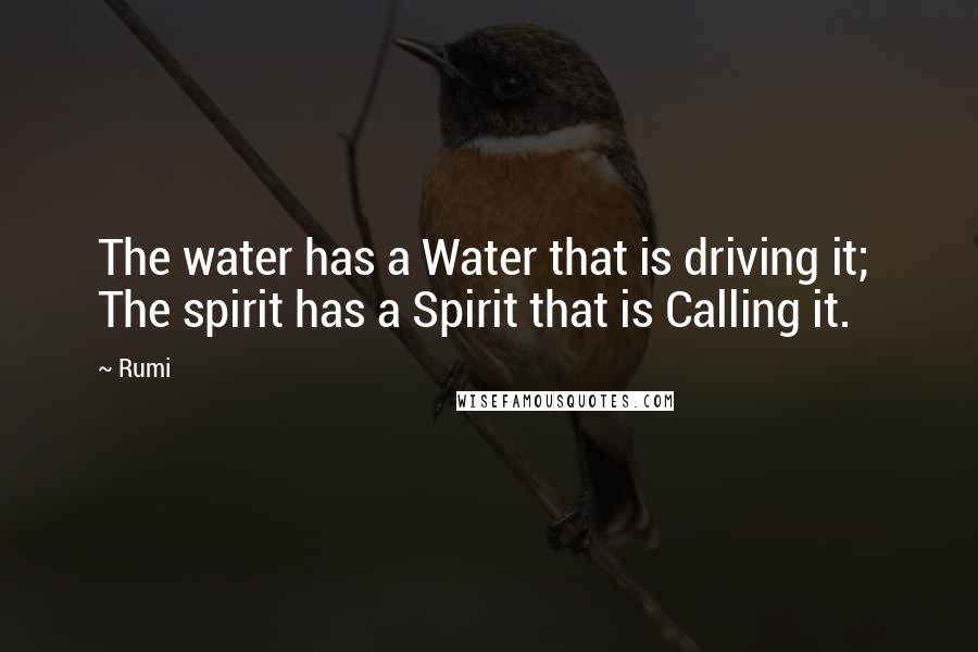 Rumi Quotes: The water has a Water that is driving it; The spirit has a Spirit that is Calling it.