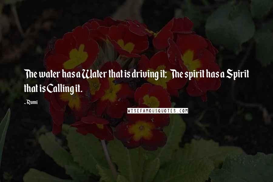 Rumi Quotes: The water has a Water that is driving it; The spirit has a Spirit that is Calling it.