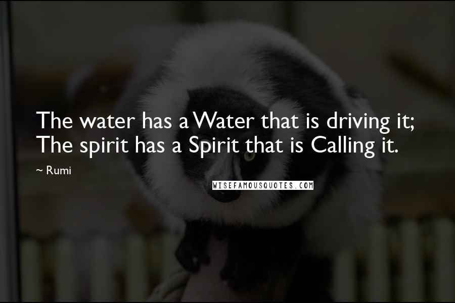 Rumi Quotes: The water has a Water that is driving it; The spirit has a Spirit that is Calling it.
