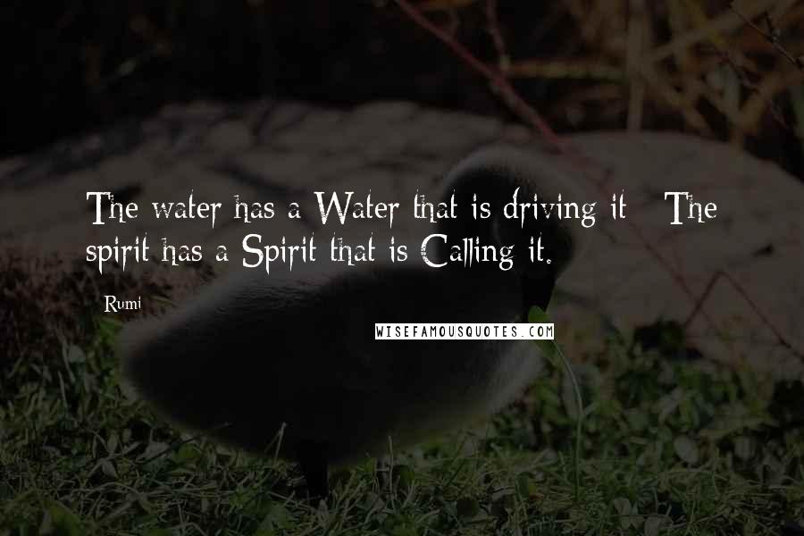 Rumi Quotes: The water has a Water that is driving it; The spirit has a Spirit that is Calling it.