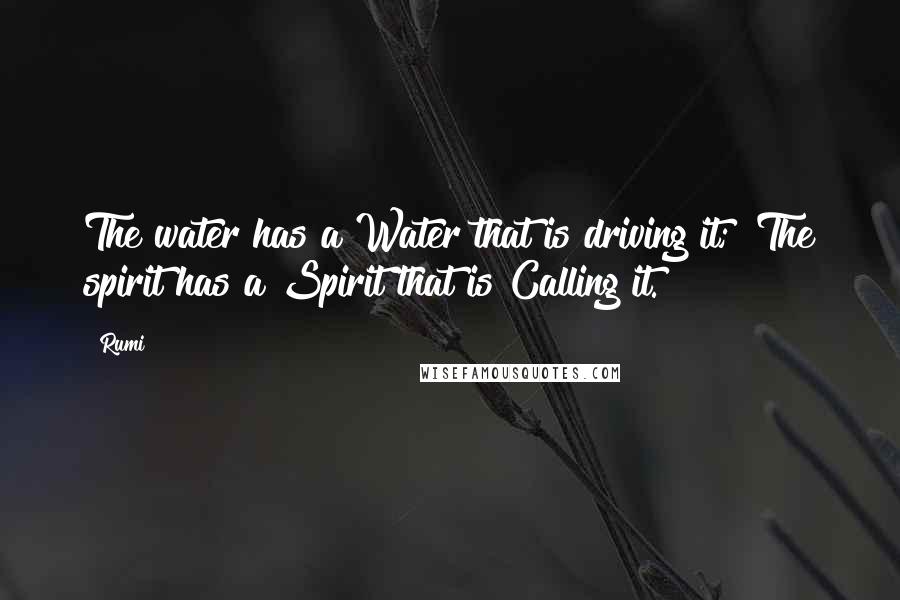 Rumi Quotes: The water has a Water that is driving it; The spirit has a Spirit that is Calling it.