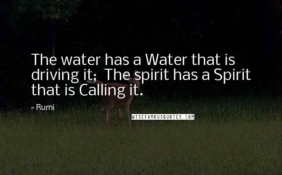 Rumi Quotes: The water has a Water that is driving it; The spirit has a Spirit that is Calling it.