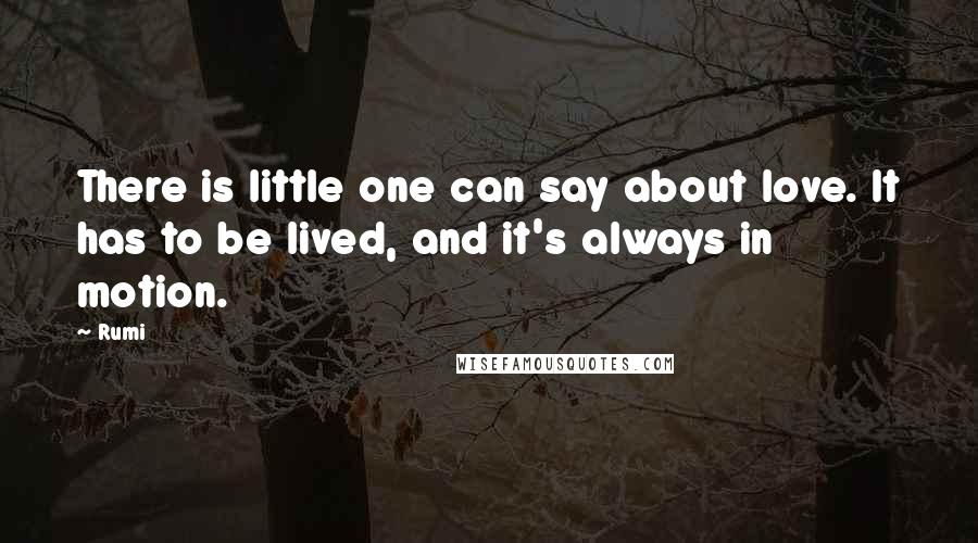 Rumi Quotes: There is little one can say about love. It has to be lived, and it's always in motion.