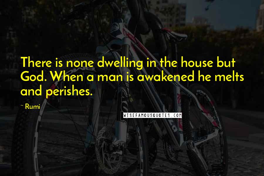 Rumi Quotes: There is none dwelling in the house but God. When a man is awakened he melts and perishes.