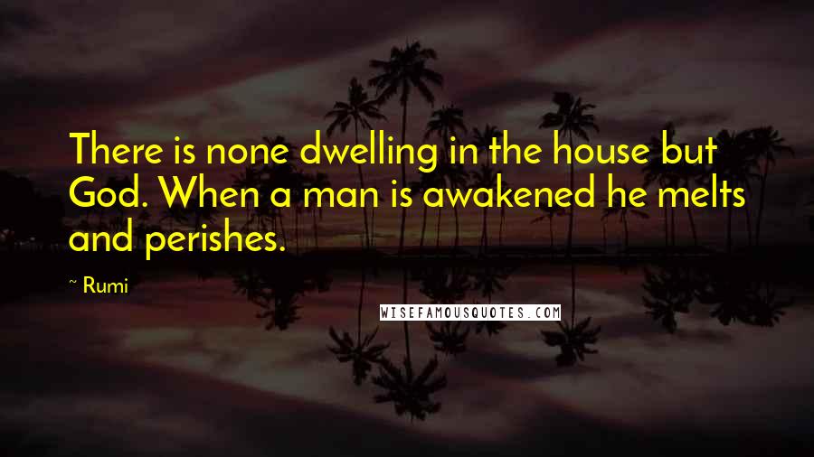 Rumi Quotes: There is none dwelling in the house but God. When a man is awakened he melts and perishes.