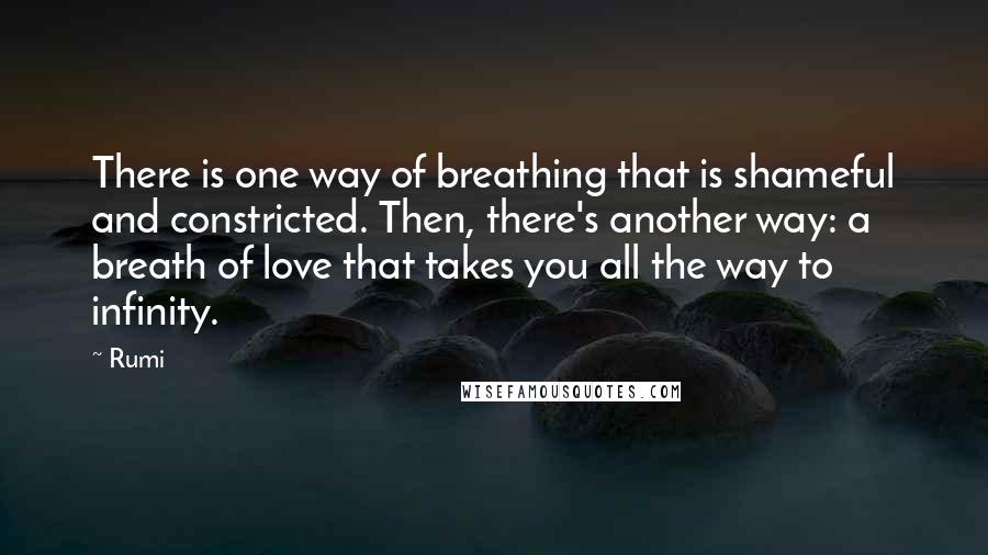 Rumi Quotes: There is one way of breathing that is shameful and constricted. Then, there's another way: a breath of love that takes you all the way to infinity.