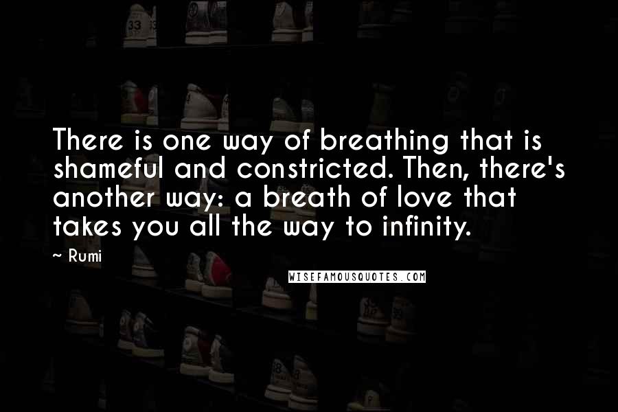 Rumi Quotes: There is one way of breathing that is shameful and constricted. Then, there's another way: a breath of love that takes you all the way to infinity.