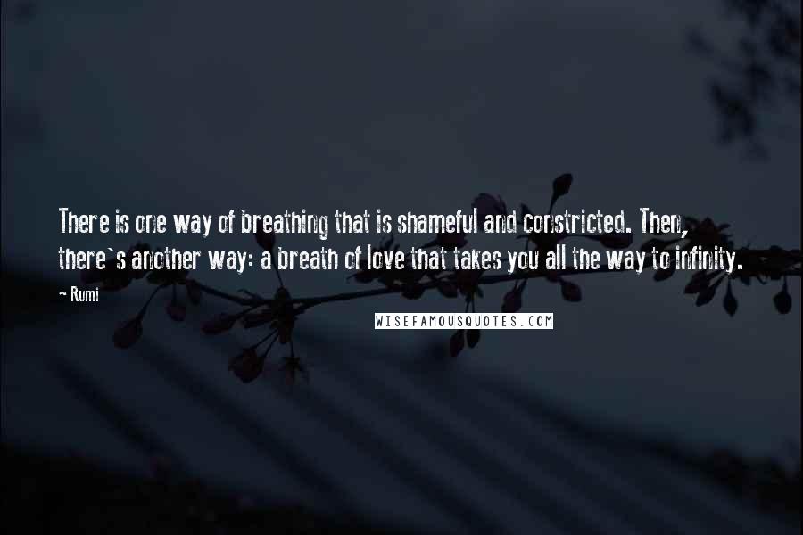 Rumi Quotes: There is one way of breathing that is shameful and constricted. Then, there's another way: a breath of love that takes you all the way to infinity.