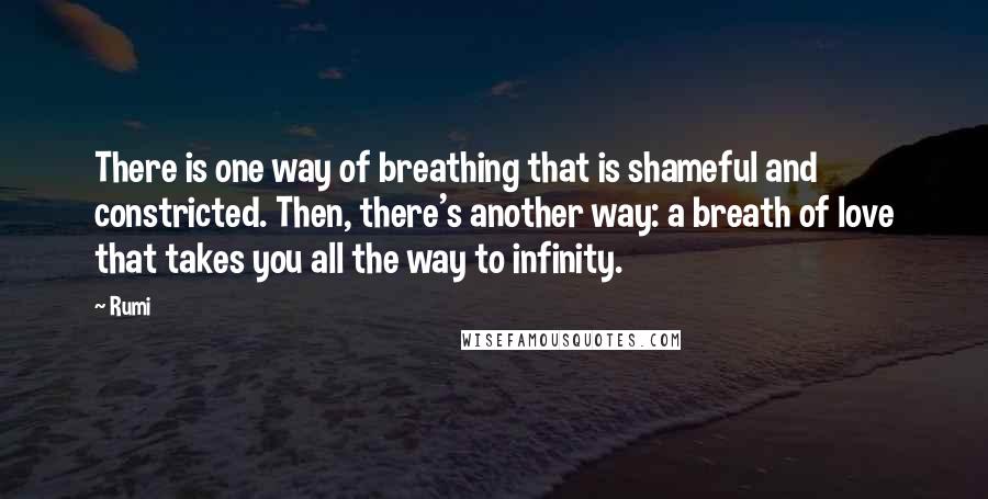 Rumi Quotes: There is one way of breathing that is shameful and constricted. Then, there's another way: a breath of love that takes you all the way to infinity.