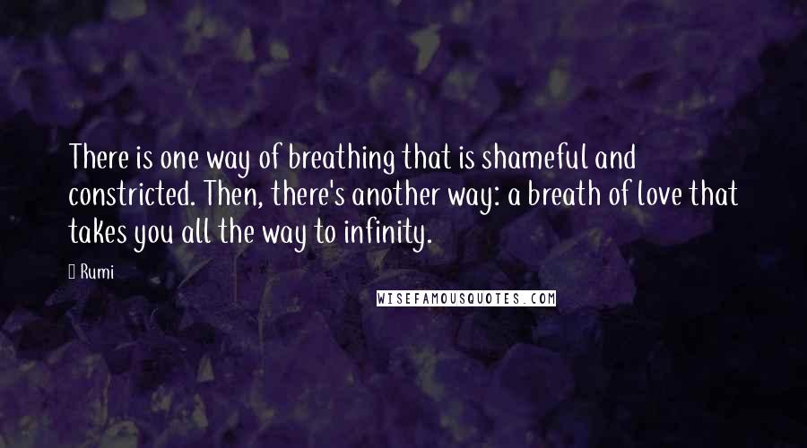 Rumi Quotes: There is one way of breathing that is shameful and constricted. Then, there's another way: a breath of love that takes you all the way to infinity.