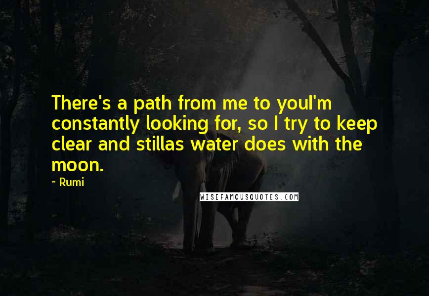 Rumi Quotes: There's a path from me to youI'm constantly looking for, so I try to keep clear and stillas water does with the moon.