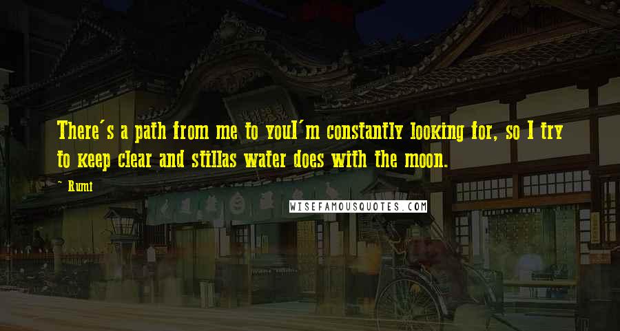 Rumi Quotes: There's a path from me to youI'm constantly looking for, so I try to keep clear and stillas water does with the moon.