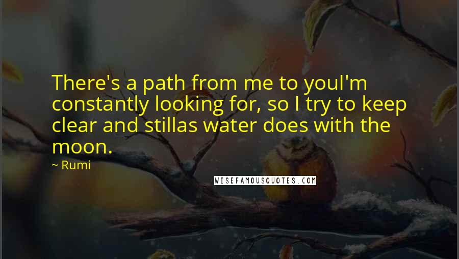 Rumi Quotes: There's a path from me to youI'm constantly looking for, so I try to keep clear and stillas water does with the moon.